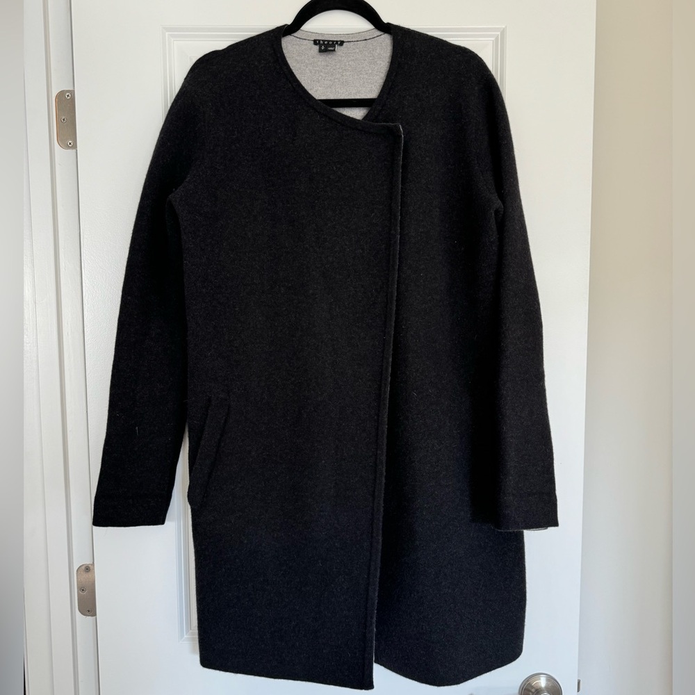THEORY black wool & angora sweater coat | Size S